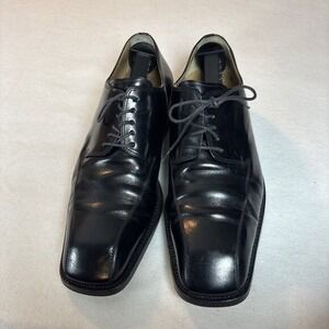 LIDFORT Mens Black Leather Square Toe Lace Up Dress Shoes Made in Italy Size 8
